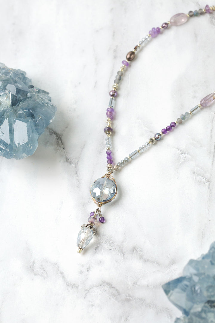 Reflections 20.5-22.5" Crystal Herringbone, Amethyst, Czech Glass Collage Necklace