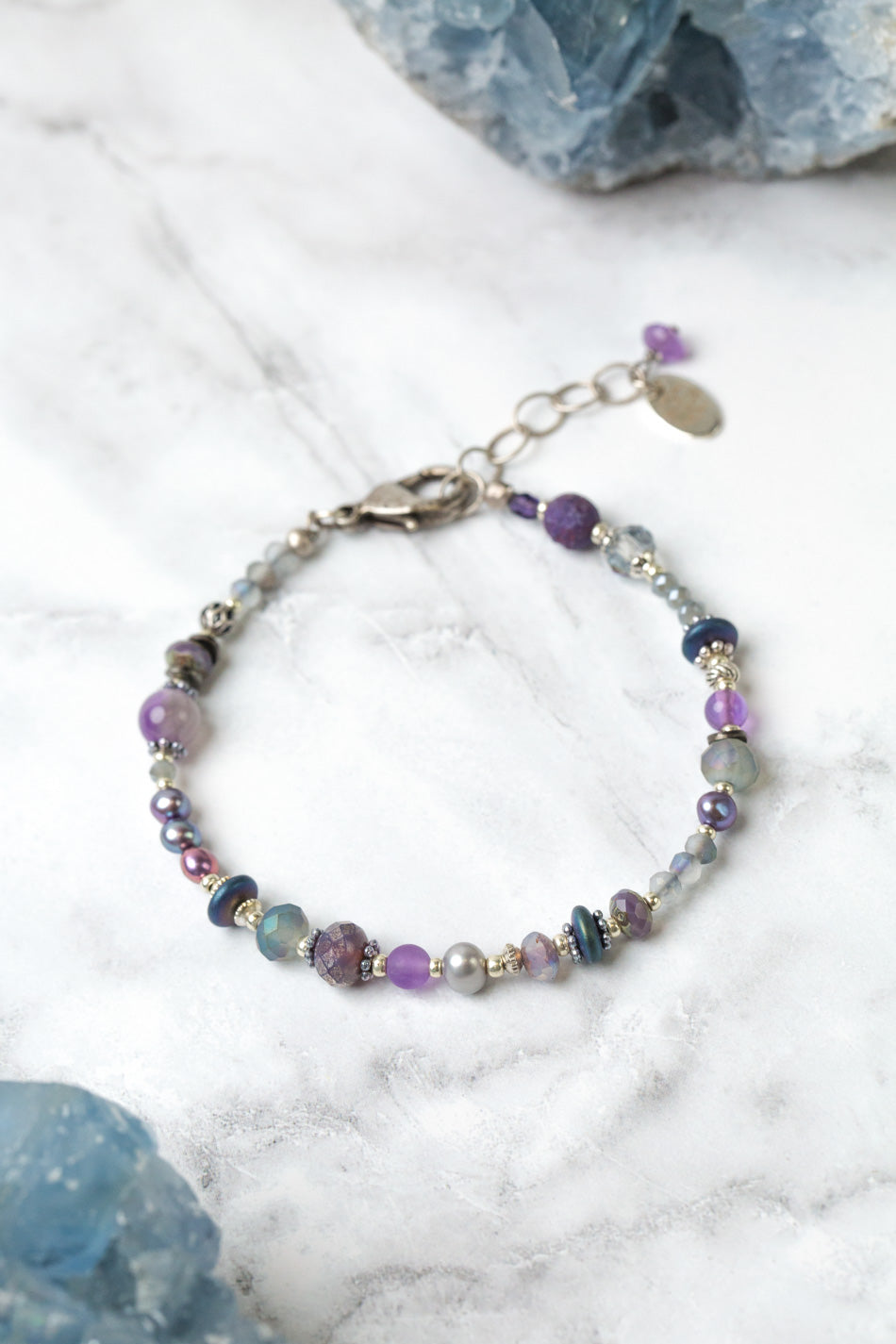 Reflections 7.5-8.5" Freshwater Pearl, Czech Glass, Crystal Simple Bracelet