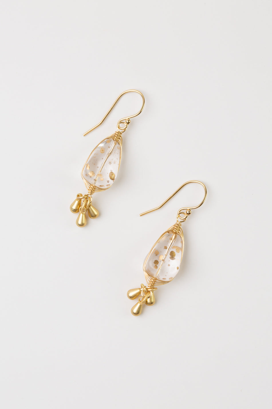 Silver & Gold Czech Glass With Matte Gold Plated Brass Dangles Herringbone Earrings
