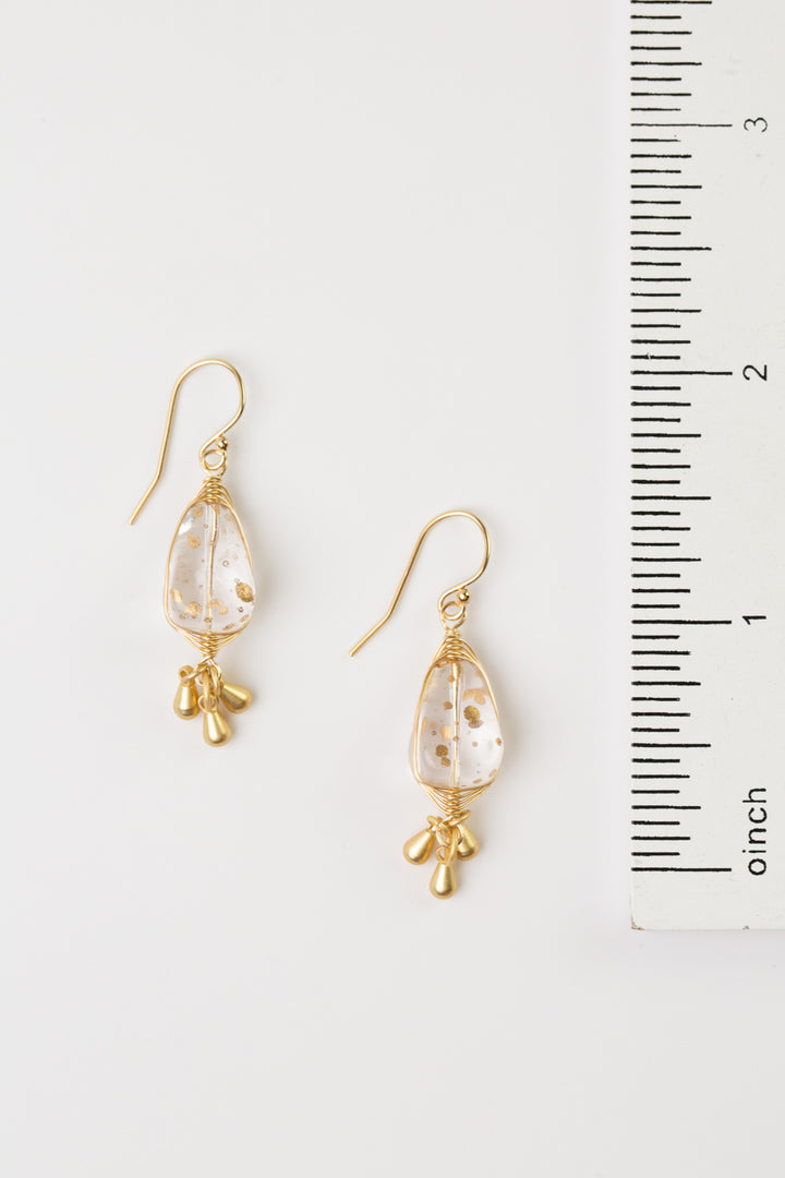 Silver & Gold Czech Glass With Matte Gold Plated Brass Dangles Herringbone Earrings
