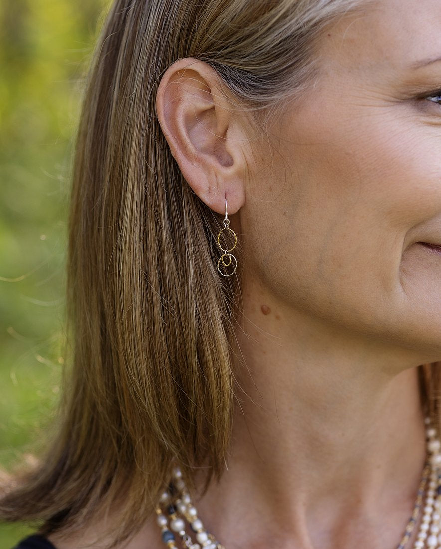 Seaside Fine Silver and Gold Drop Hoop Earrings