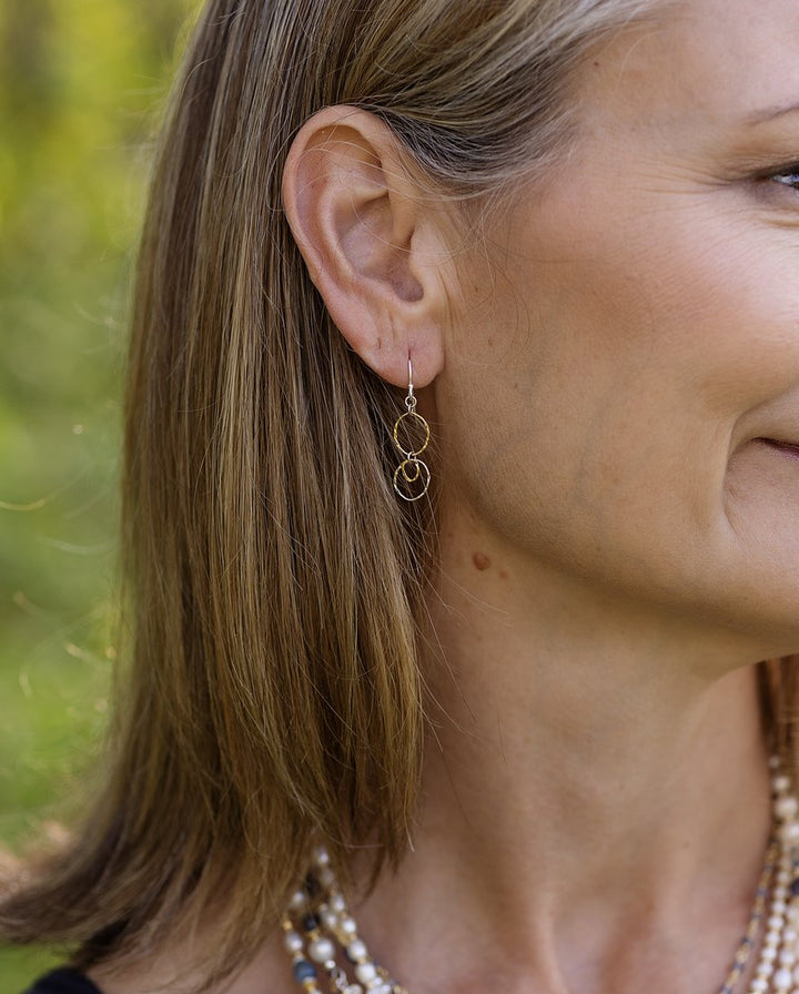 Seaside Fine Silver and Gold Drop Hoop Earrings