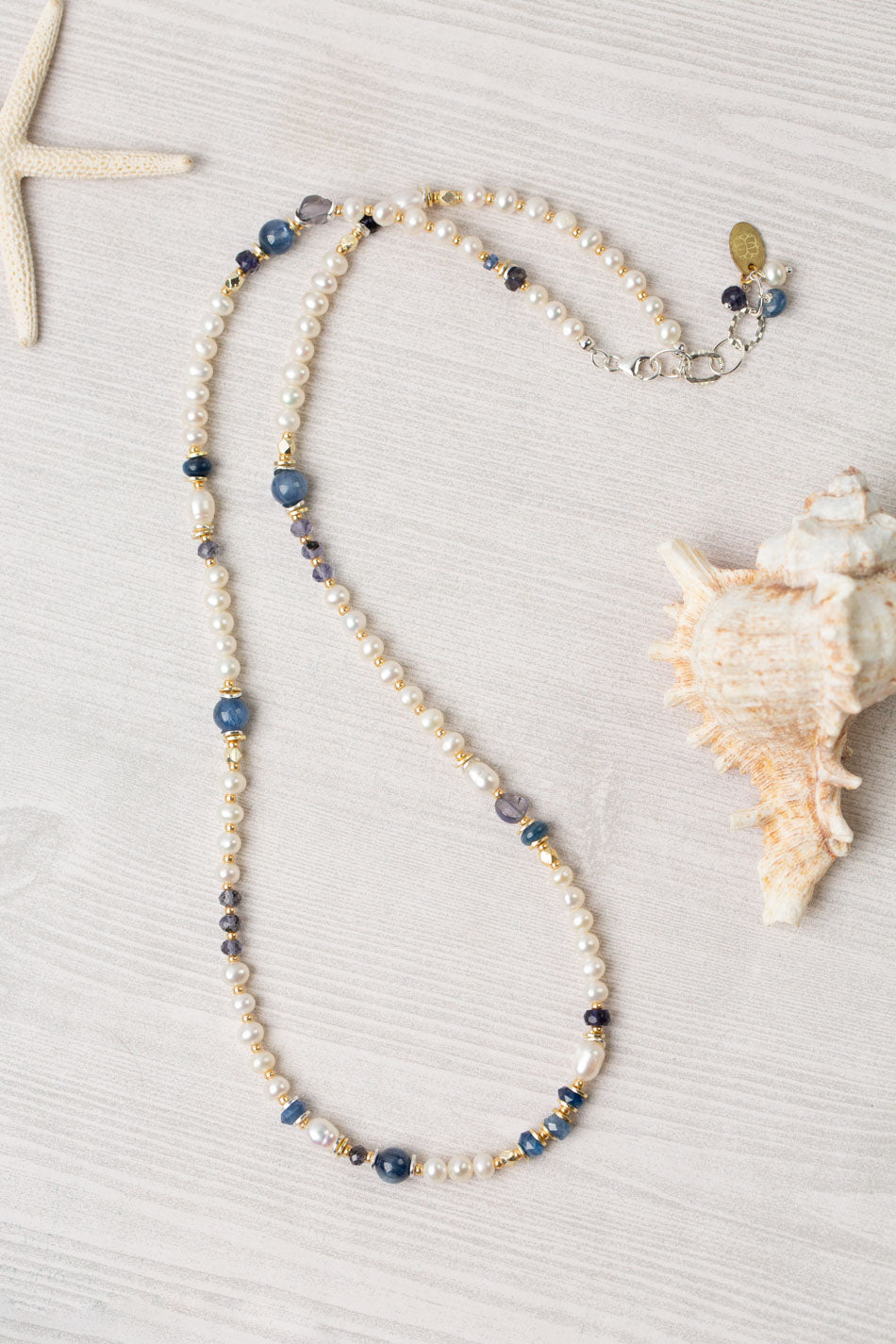 Seaside 21-22" Freshwater Pearl, Kyanite, Iolite Collage Necklace