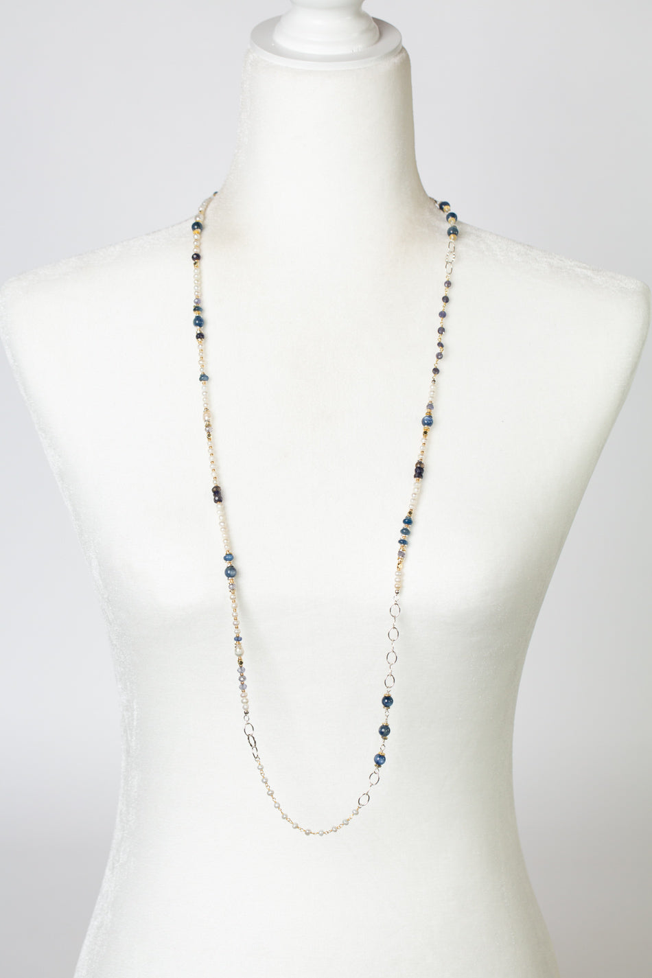 Seaside 38.25-40.25" Fresh Water Pearl, Kyanite, Iolite Transitional Necklace
