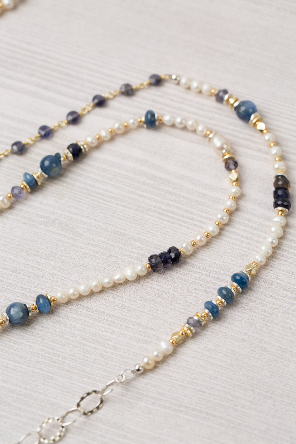 Seaside 38.25-40.25" Fresh Water Pearl, Kyanite, Iolite Transitional Necklace