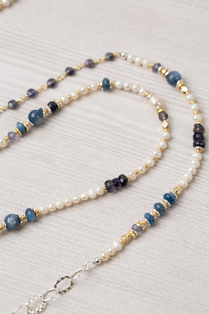 Seaside 38.25-40.25" Fresh Water Pearl, Kyanite, Iolite Transitional Necklace