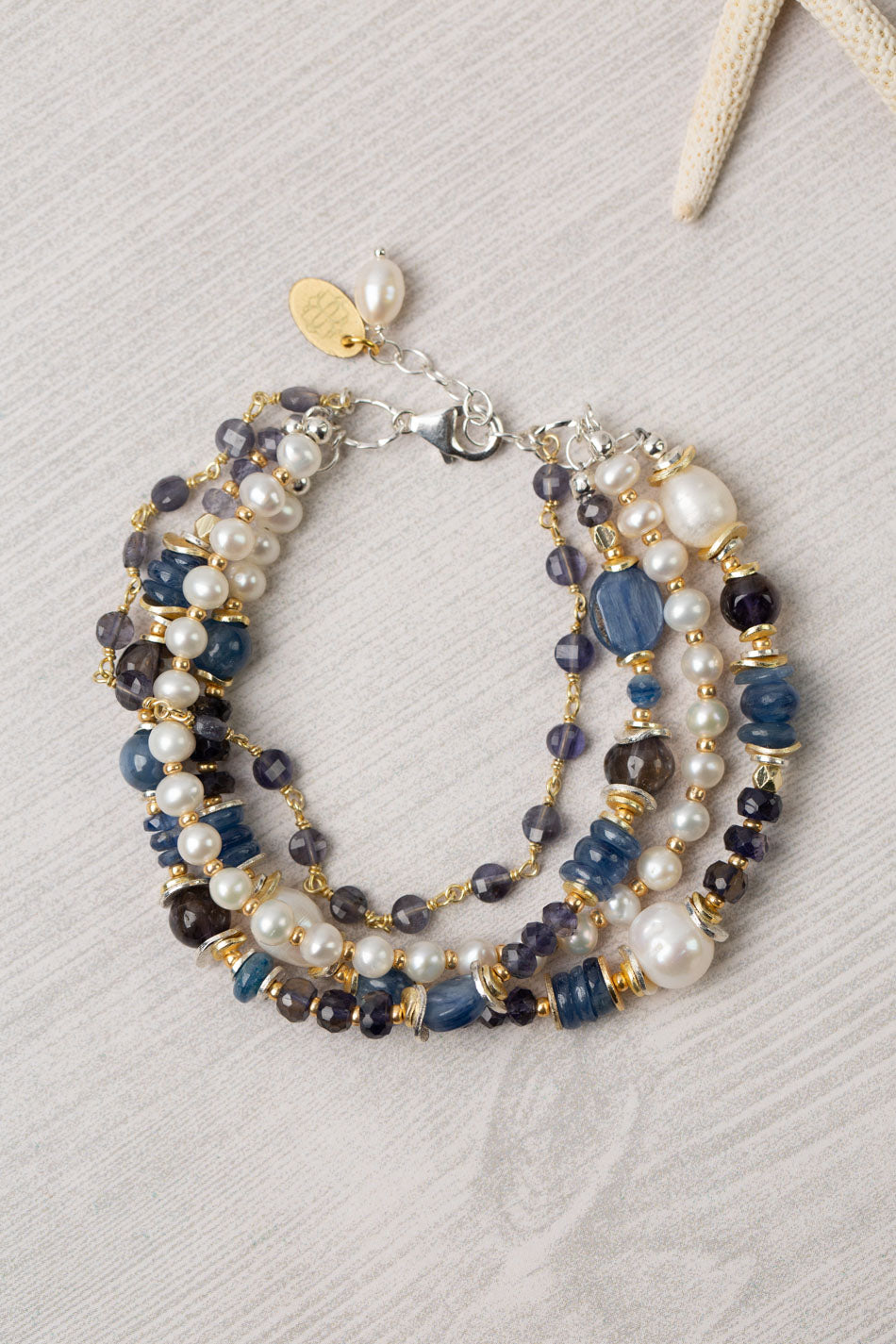 Seaside 7.5-8.5" Pearl, Kyanite, Iolite Multistrand Bracelet