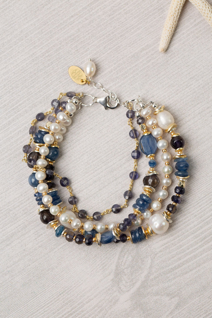 Seaside 7.5-8.5" Pearl, Kyanite, Iolite Multistrand Bracelet