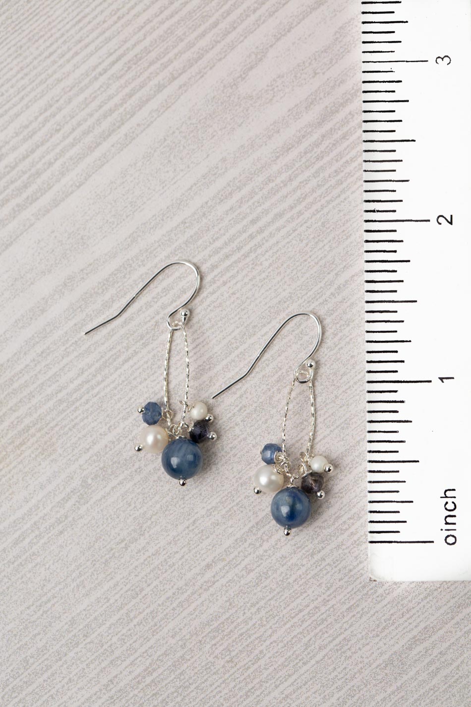 Seaside Kayanite, Pearl, Iolite Cluster Earrings