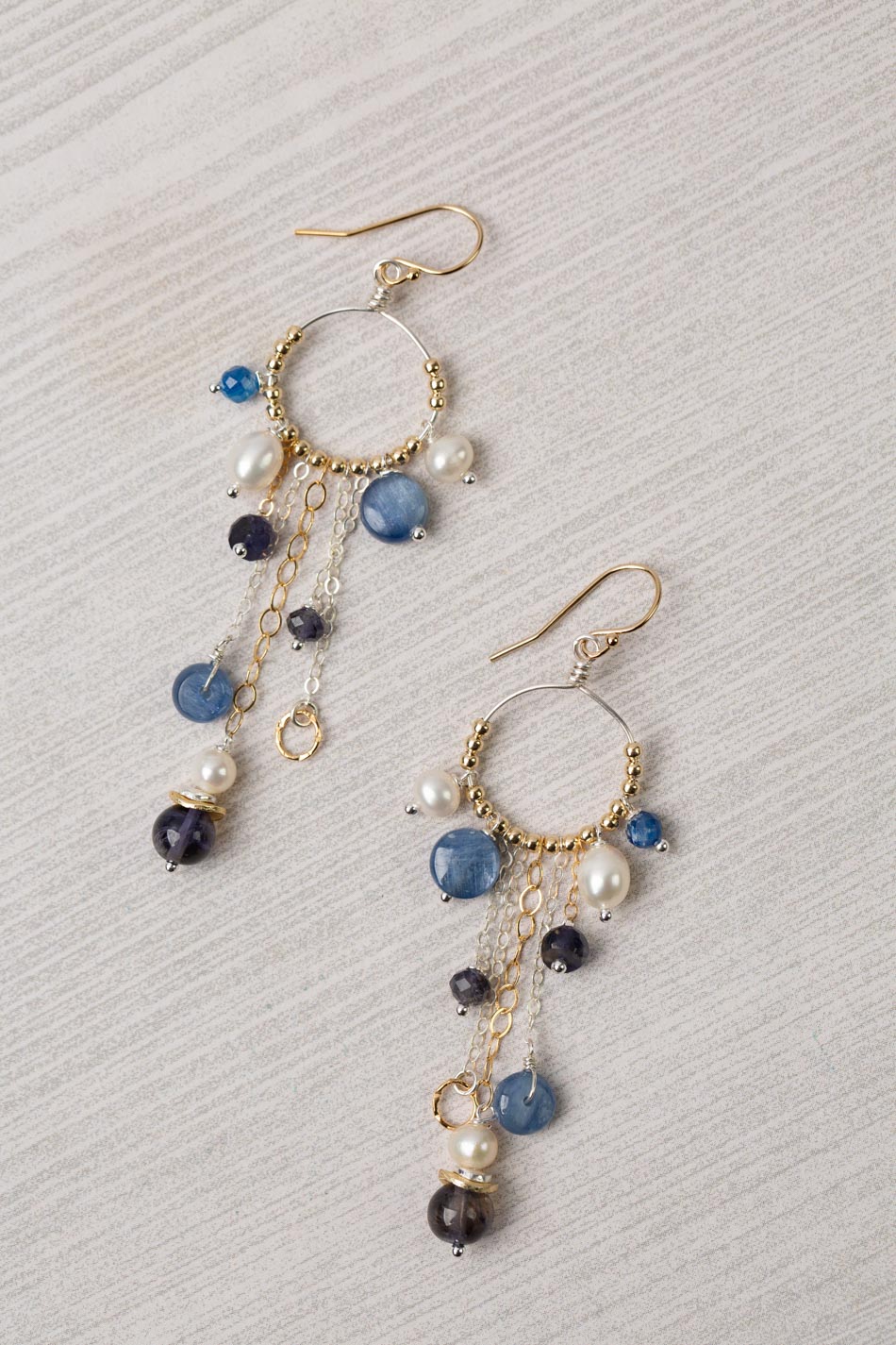 Seaside Pearl, Kyanite, Iolite Statement Earrings