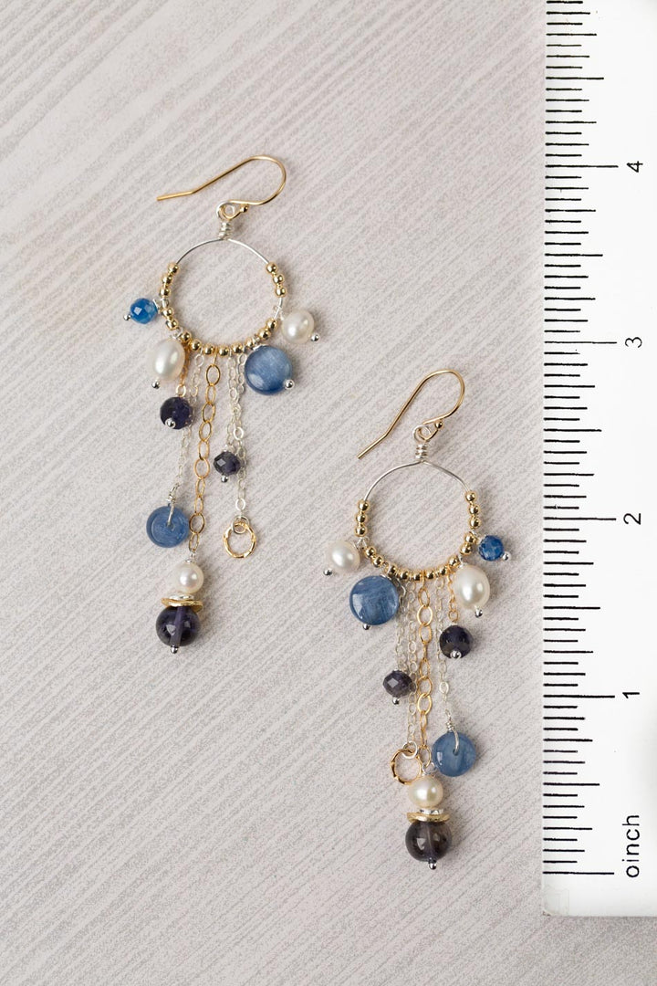 Seaside Pearl, Kayanite, Iolite Statement Earrings
