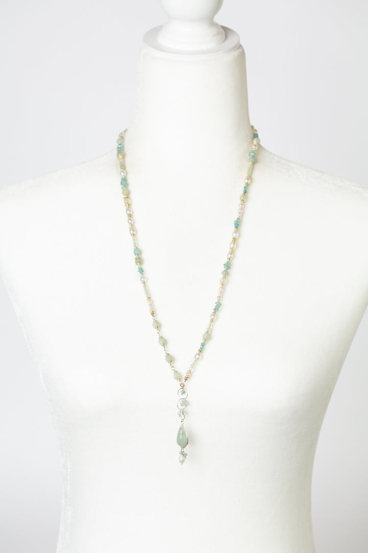 Serenity 25.5-27.5 Aquamarine, Freshwater Pearl, Apatite Dangle Pendant Necklace