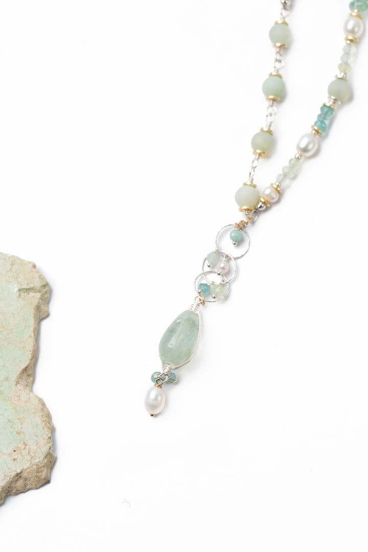 Serenity 25.5-27.5 Aquamarine, Freshwater Pearl, Apatite Dangle Pendant Necklace