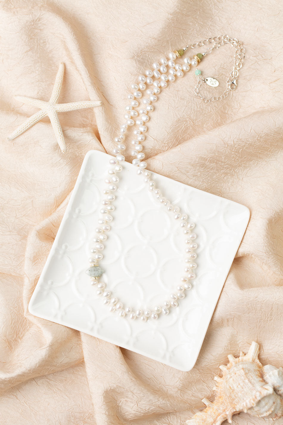 Serenity 23-25" Freshwater Pearl, Blue Opal, Chrysoprase Statement Necklace