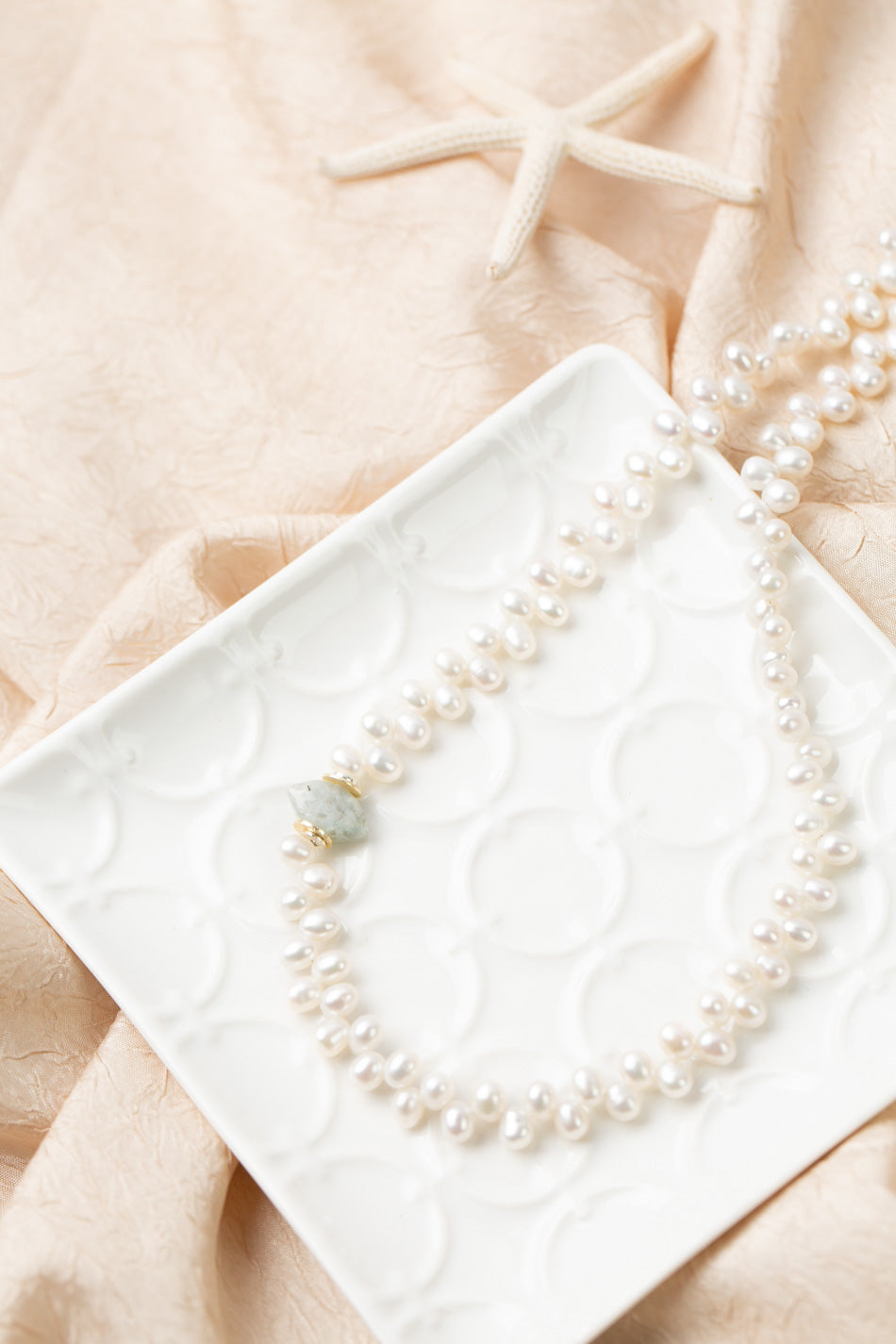 Serenity 23-25" Freshwater Pearl, Blue Opal, Chrysoprase Statement Necklace