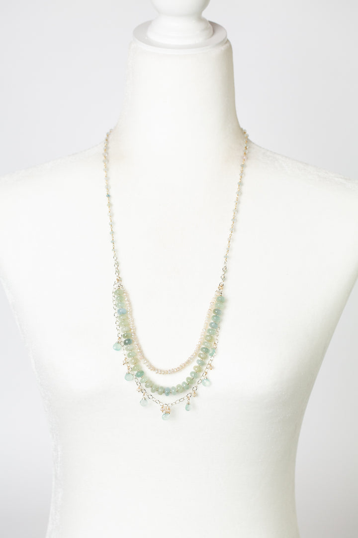 Serenity 26.5-28.5" Aquamarine, Freshwater Pearl, Faceted Blue Chalcedony Multistrand Necklace