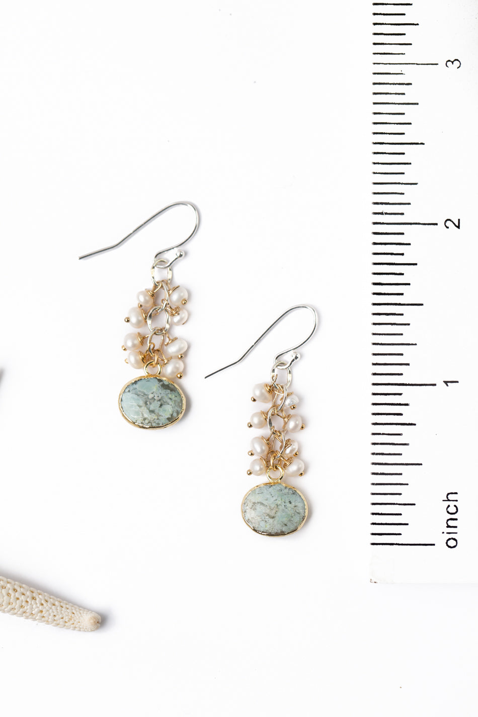 Serenity Freshwater Pearl With Faceted Blue Opal Cluster Earrings