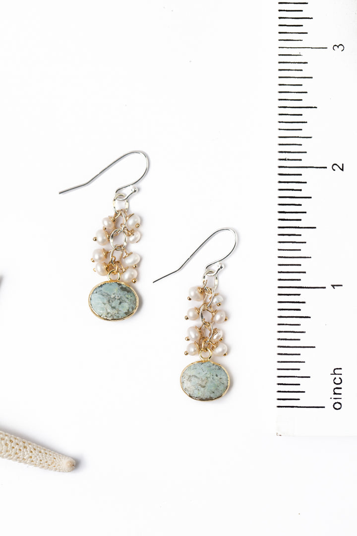 Serenity Freshwater Pearl With Faceted Blue Opal Cluster Earrings