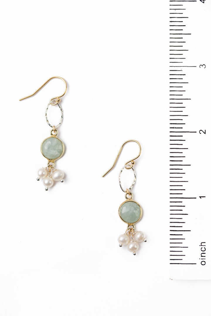 Serenity Freshwater Pearl With Faceted Aquamarine Cluster Earrings