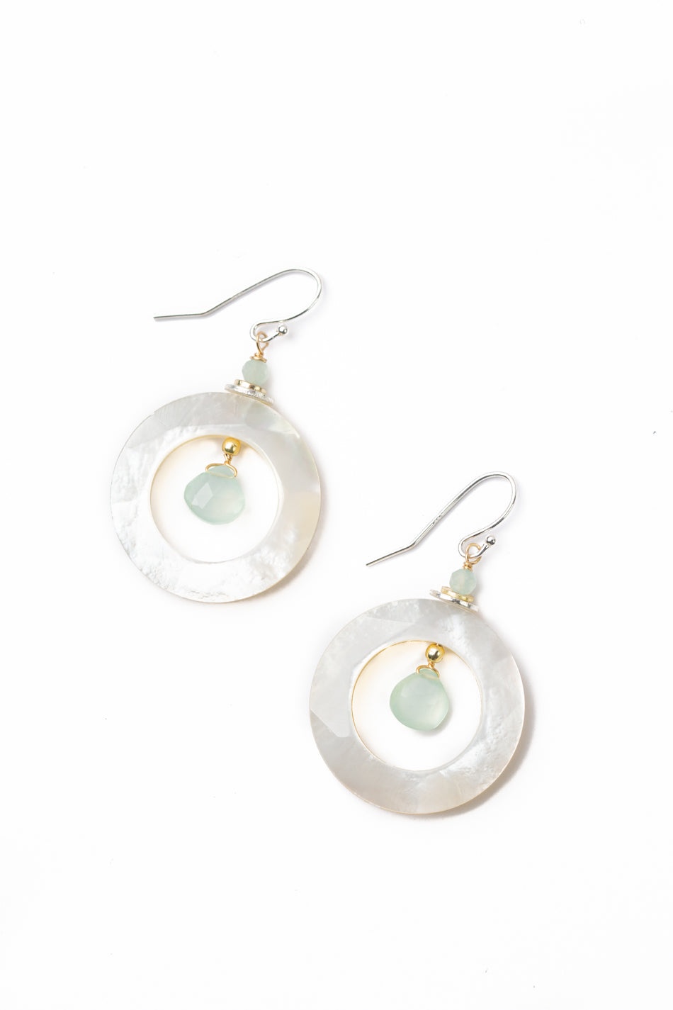 Serenity Aquamarine With Mother Of Pearl Hoop With Seafoam Chalcedony Hoop Earrings