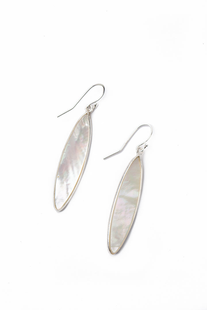 Blush Mother Of Pearl Long Oval Bezels Simple Earrings