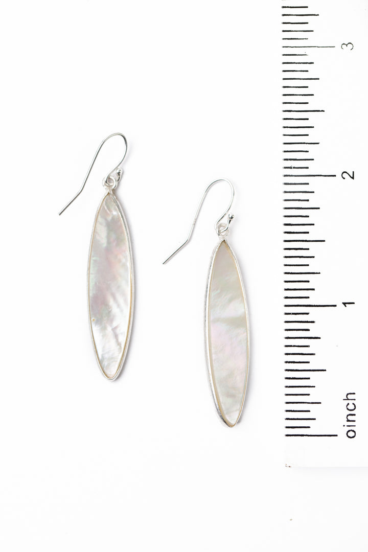 Blush Mother Of Pearl Long Oval Bezels Simple Earrings
