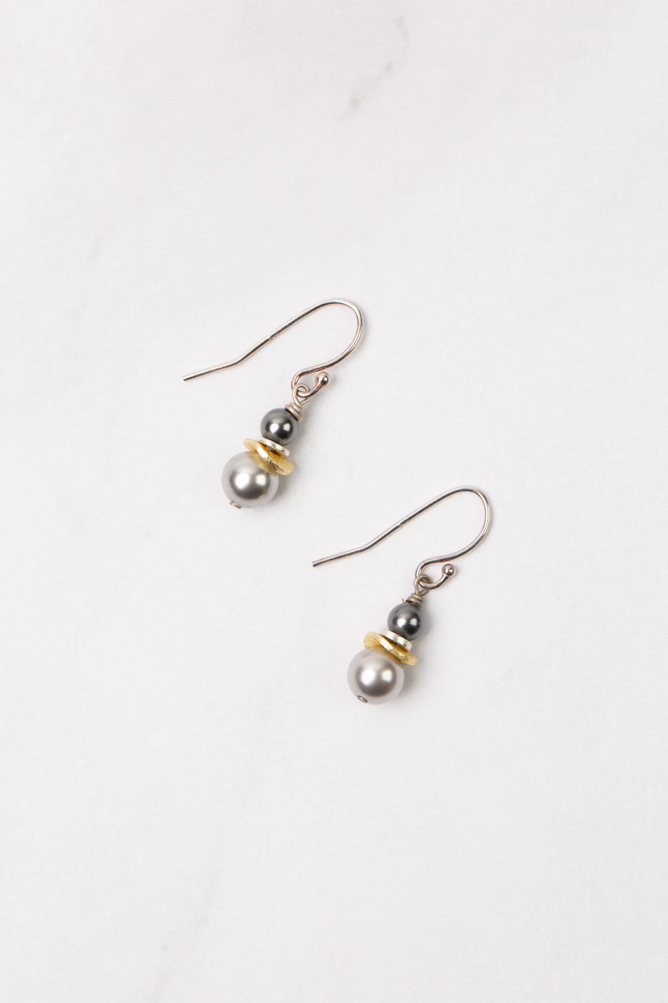 Silver & Gold Grey Pearl Simple Earrings