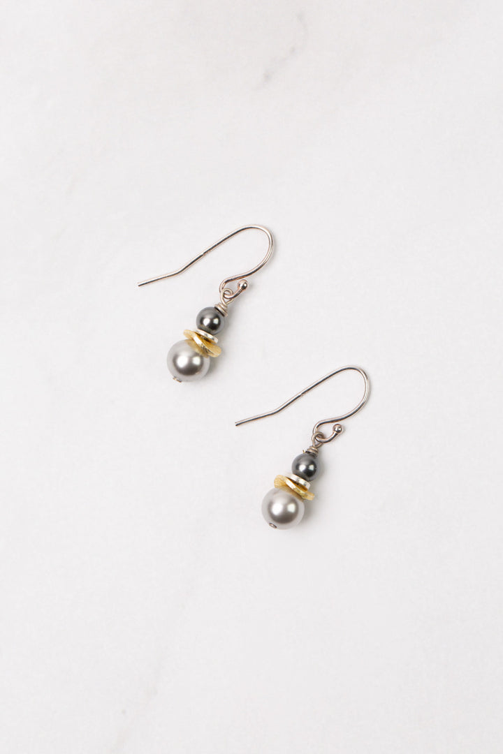 Silver & Gold Grey Pearl Simple Earrings
