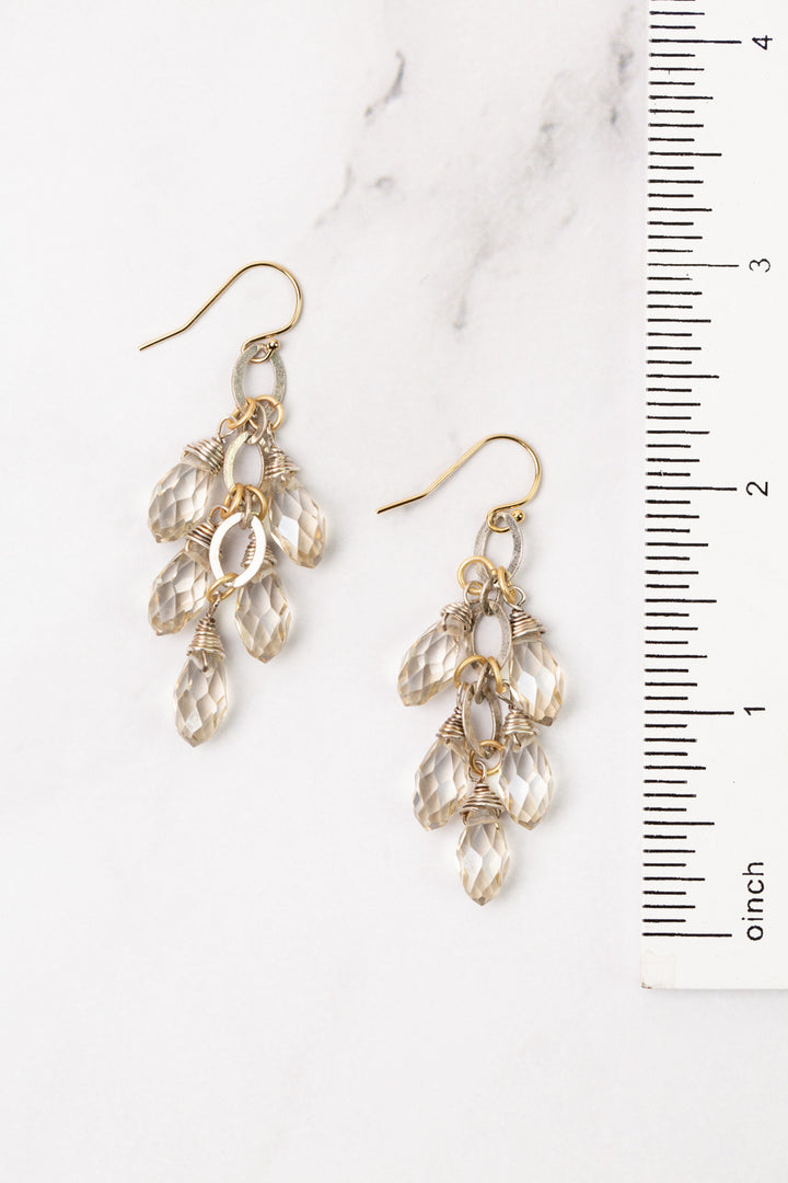 Silver & Gold Cluster Clear Crystal Briolette Droplets Cluster Earrings