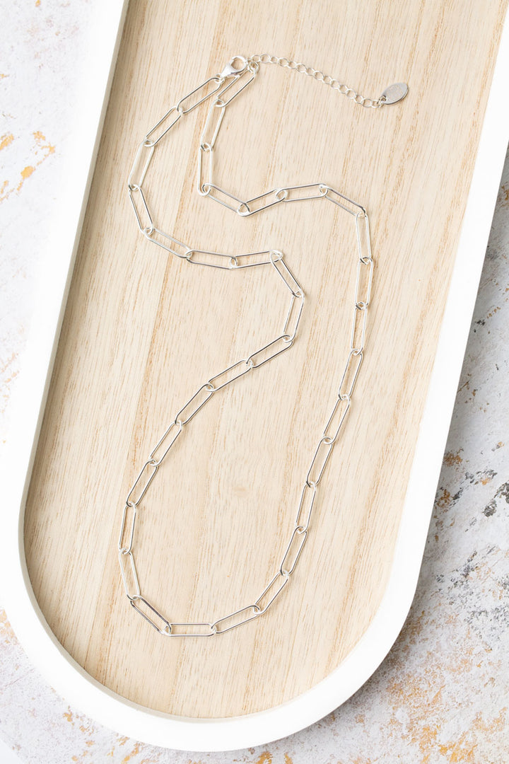 Simplicity 22.25-24.25" Silver Paperclip Necklace