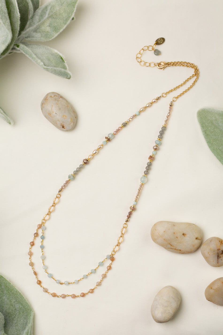 Solace 23.5-25.5" Aquamarine, Larimar, Freshwater Pearl With Moonstone Multistrand Necklace