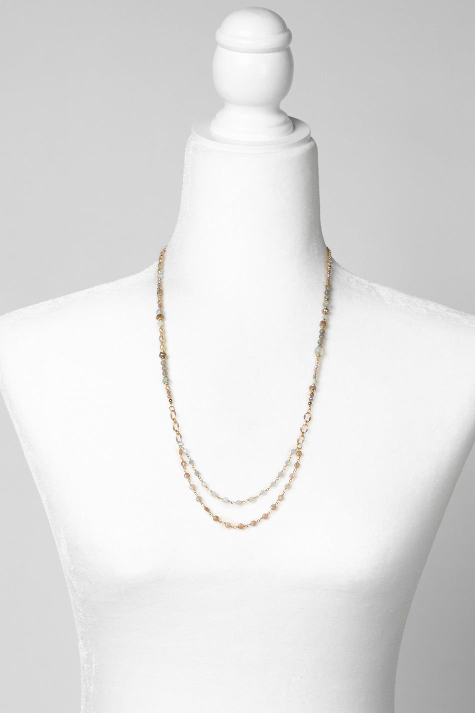 Solace 23.5-25.5" Aquamarine, Larimar, Freshwater Pearl With Moonstone Multistrand Necklace