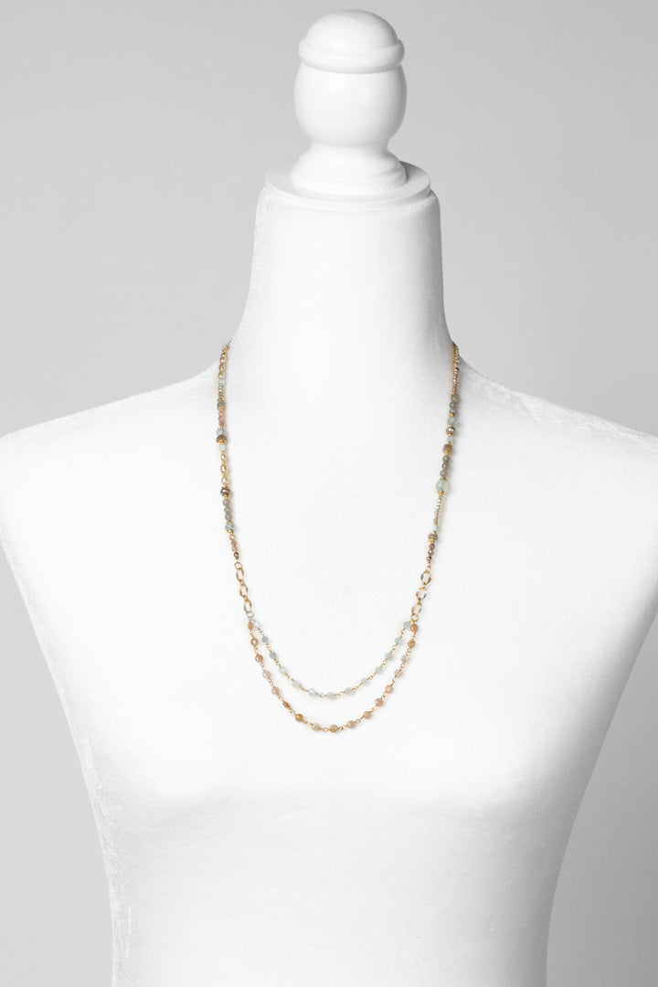 Solace 23.5-25.5" Aquamarine, Larimar, Freshwater Pearl With Moonstone Multistrand Necklace
