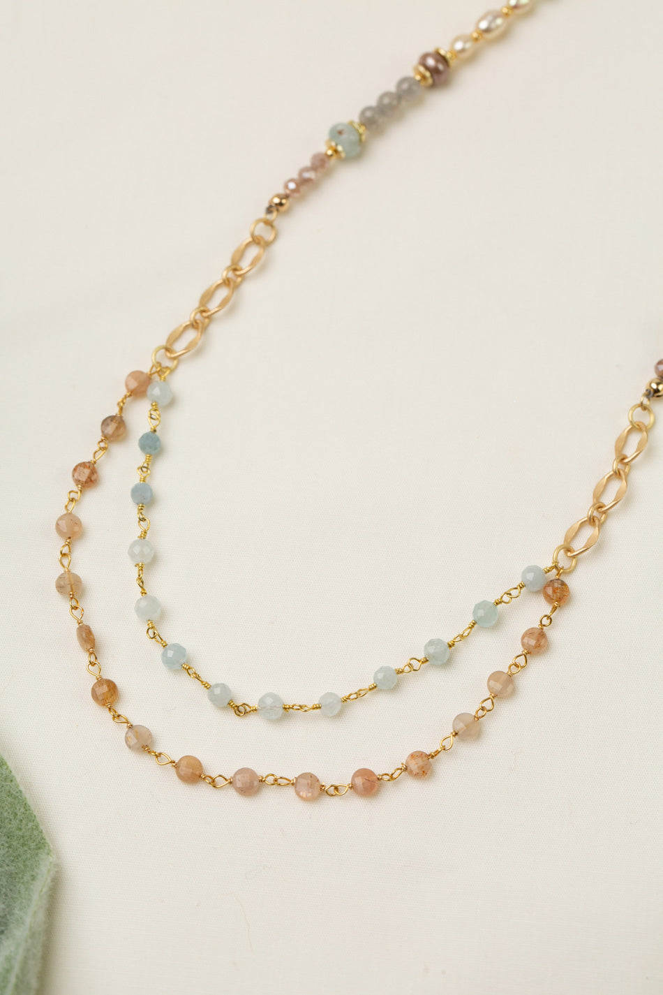 Solace 23.5-25.5" Aquamarine, Larimar, Freshwater Pearl With Moonstone Multistrand Necklace