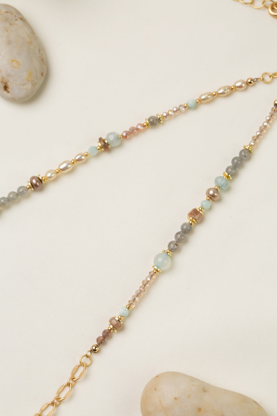 Solace 23.5-25.5" Aquamarine, Larimar, Freshwater Pearl With Moonstone Multistrand Necklace