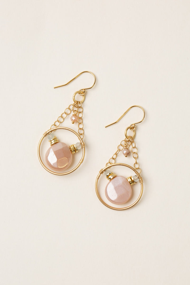 Solace Labradorite, Pearl With Peach Moonstone Statement Earrings