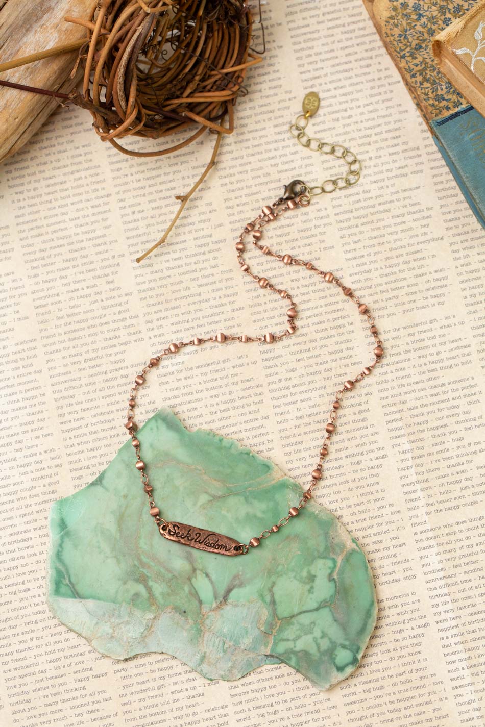 Soulful 17-19" 'Seek Wisdom' Stamped Message with Reversible Flora Fern Simple Necklace