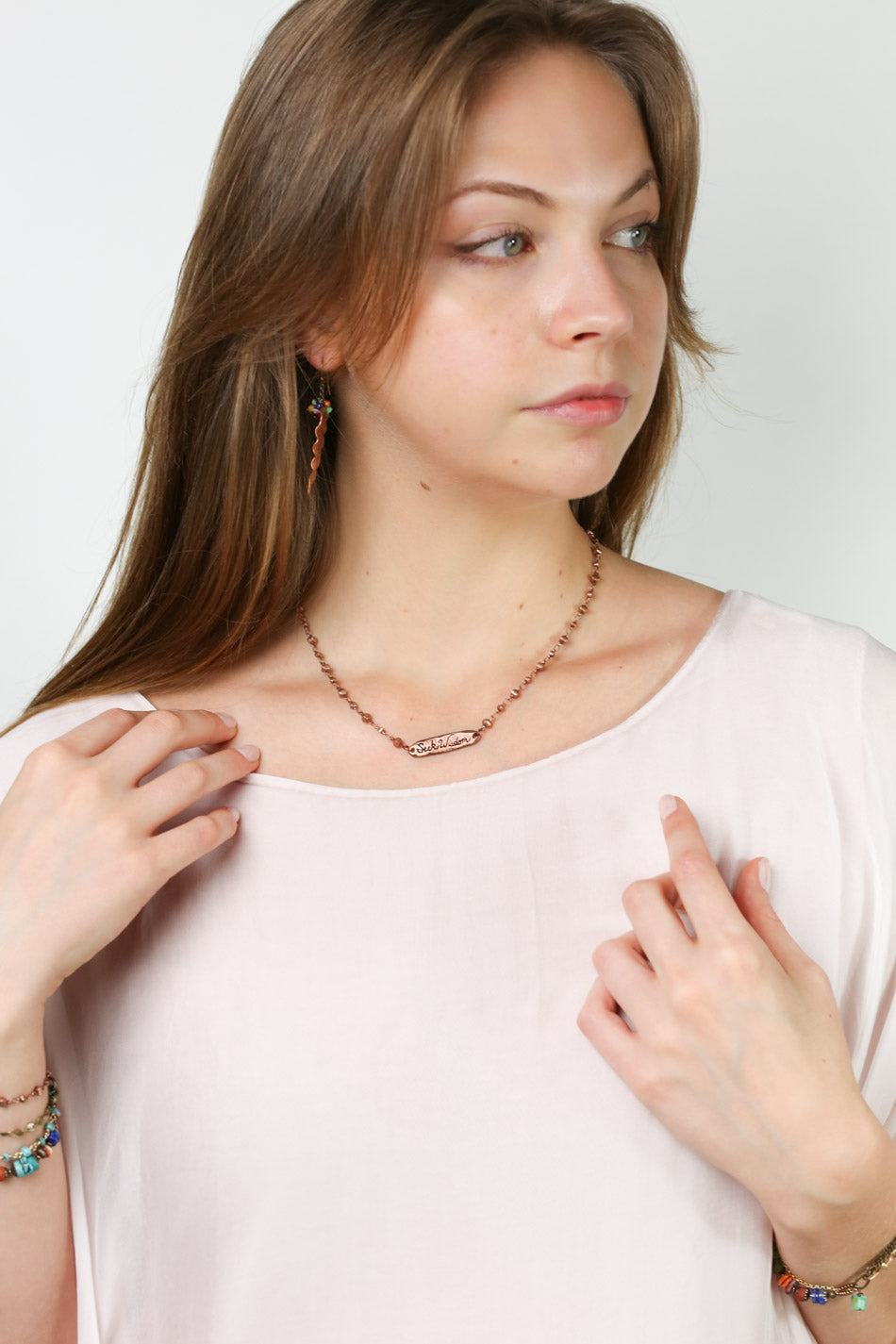 Soulful 17-19" 'Seek Wisdom' Stamped Message with Reversible Flora Fern Simple Necklace