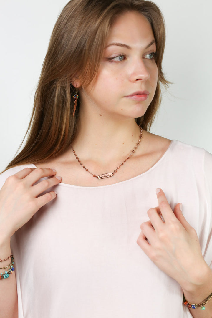 Soulful 17-19" 'Seek Wisdom' Stamped Message with Reversible Flora Fern Simple Necklace