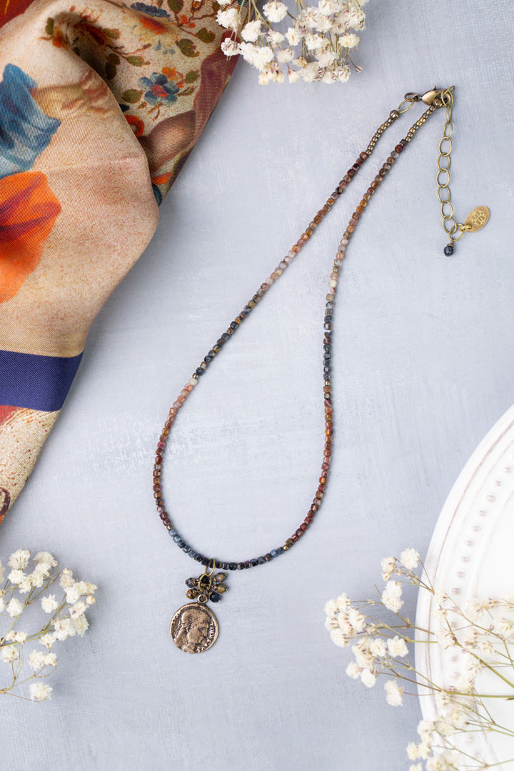 Sacred Heart 15-17" Pietersite With Antique Brass Coin Simple Necklace