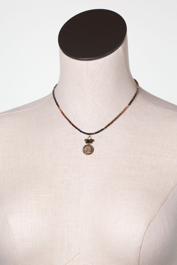 Sacred Heart 15-17" Pietersite With Antique Coin Pendant Simple Necklace