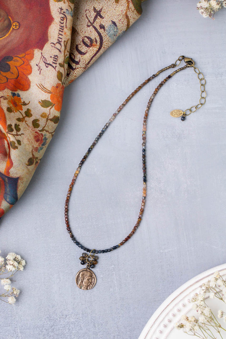 Sacred Heart 15-17" Pietersite With Antique Coin Pendant Simple Necklace