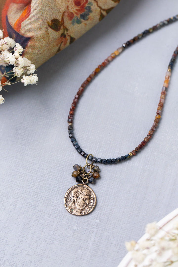 Sacred Heart 15-17" Pietersite With Antique Coin Pendant Simple Necklace