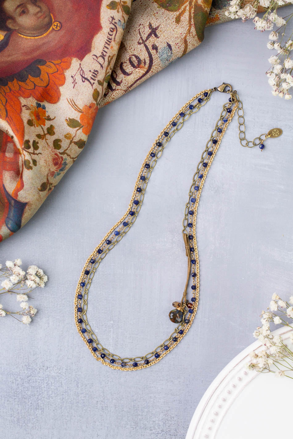 Sacred Heart 18-20" Lapis Multistrand Necklace