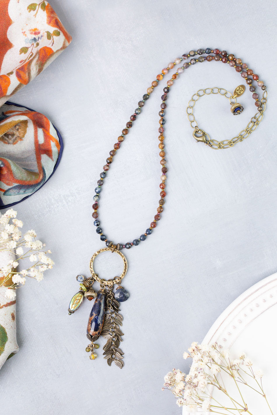 Sacred Heart 22.5-24.5" Lapis, Czech Glass Statement Necklace