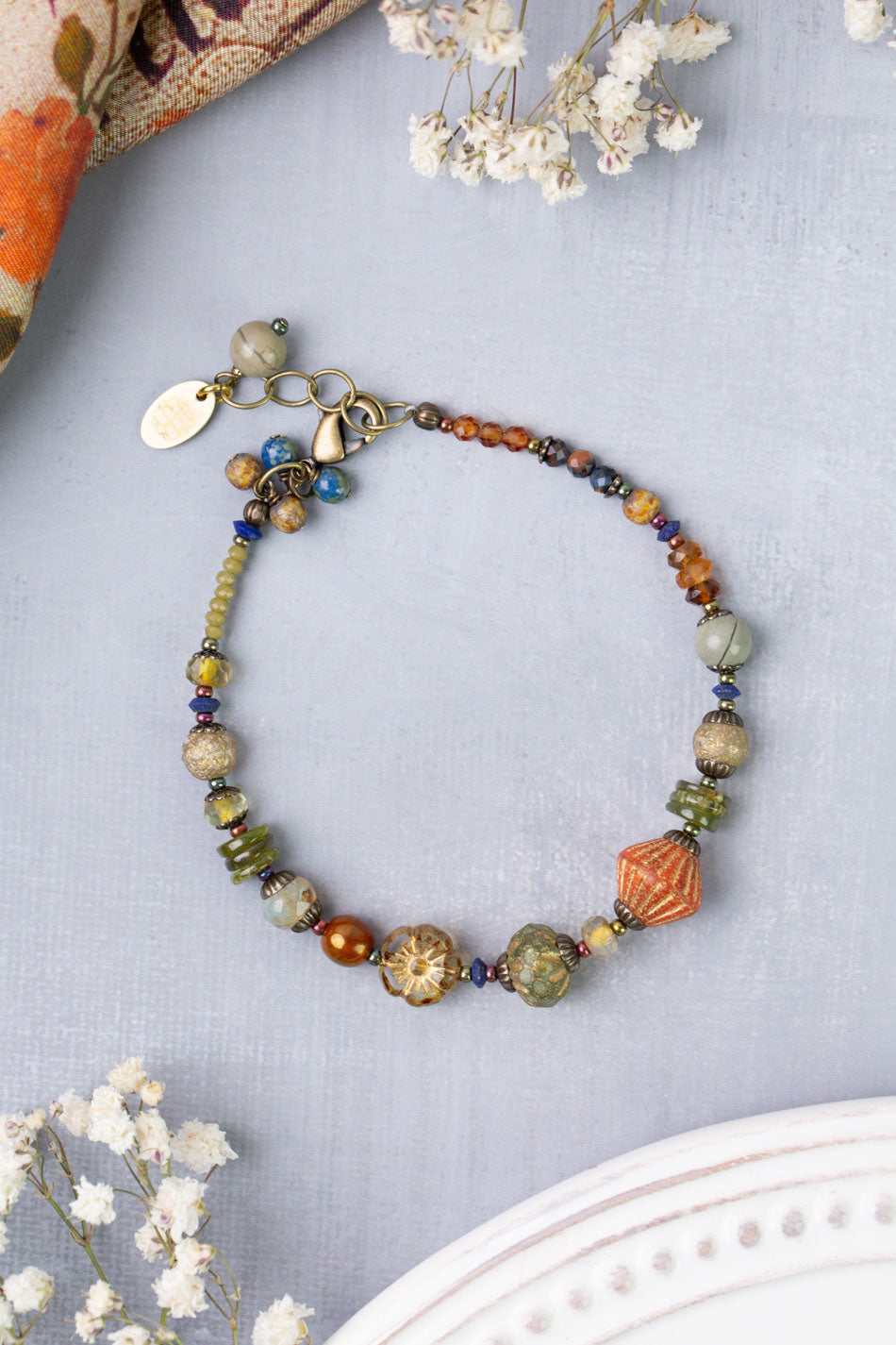 Sacred Heart 7.5-8.5" Czech Glass, Lapis Simple Bracelet