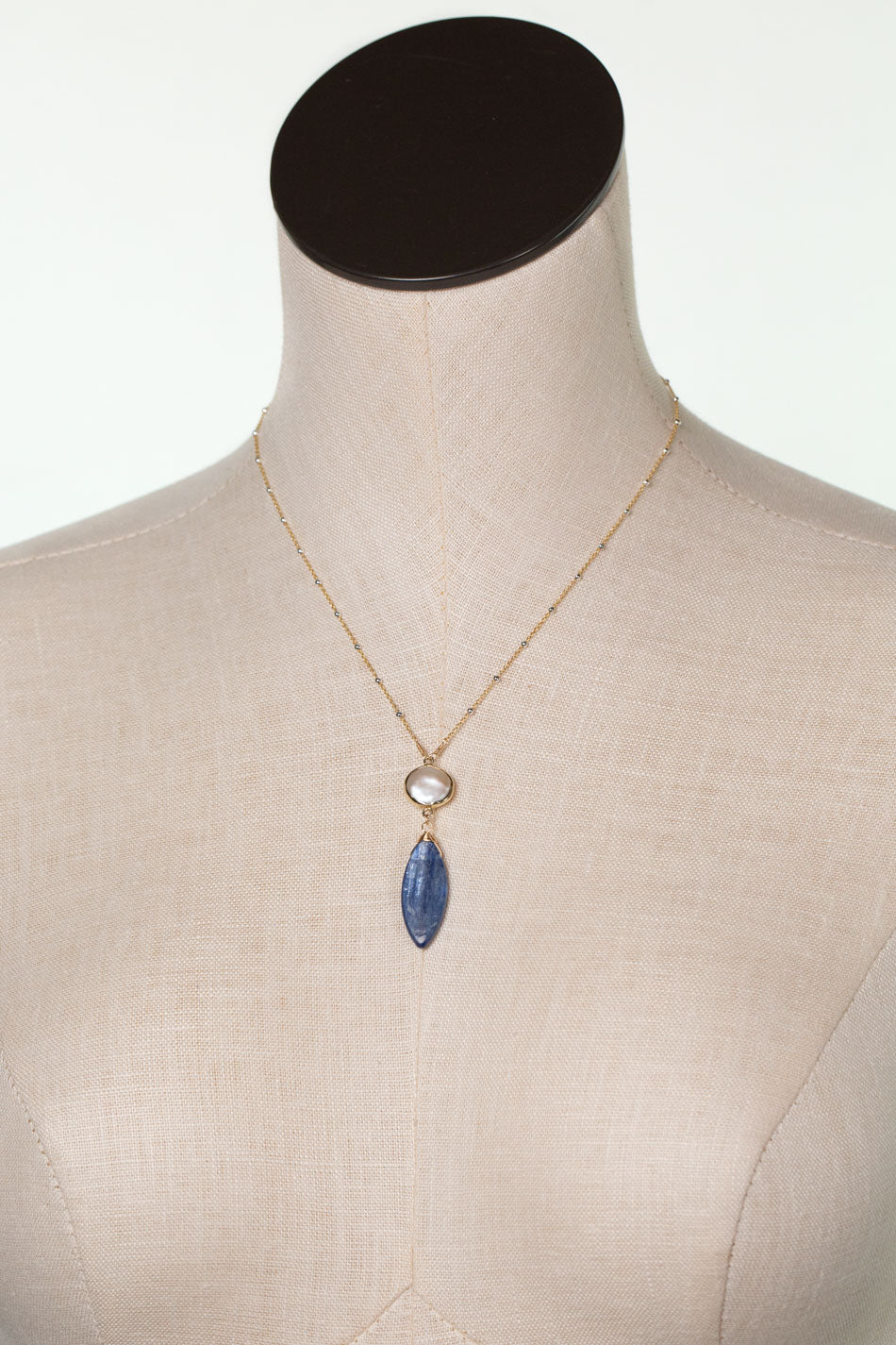 Seaside 16-18" Freshwater Pearl, Kyanite Drop Focal Necklace