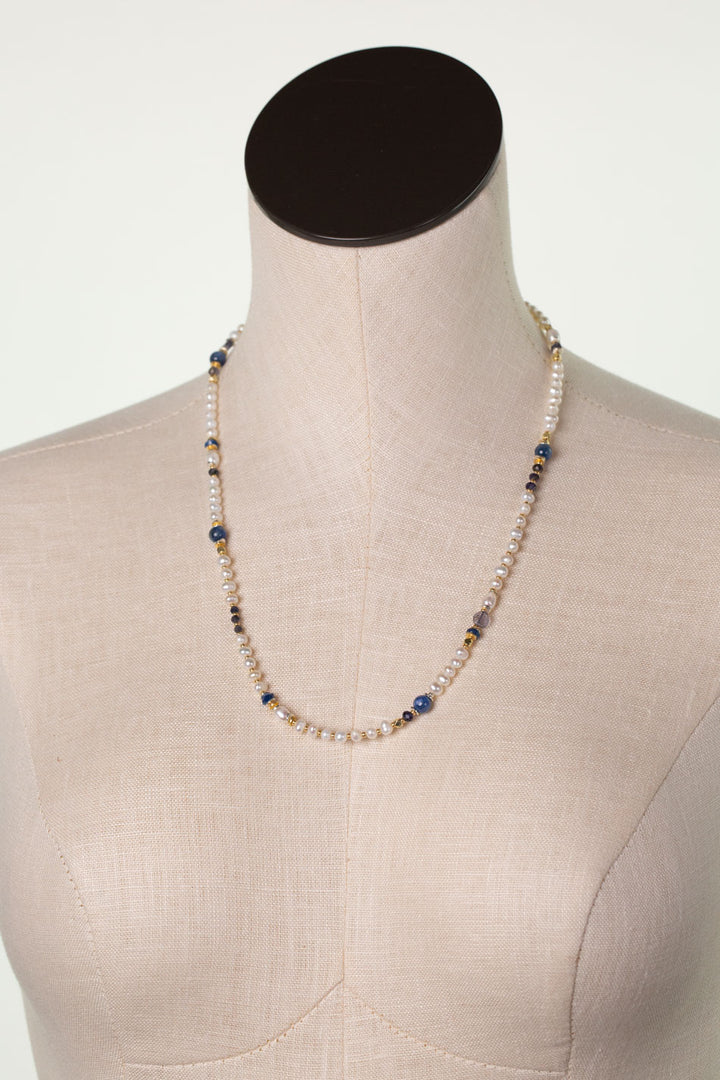 Seaside 21-22" Freshwater Pearl, Kyanite, Iolite Collage Necklace