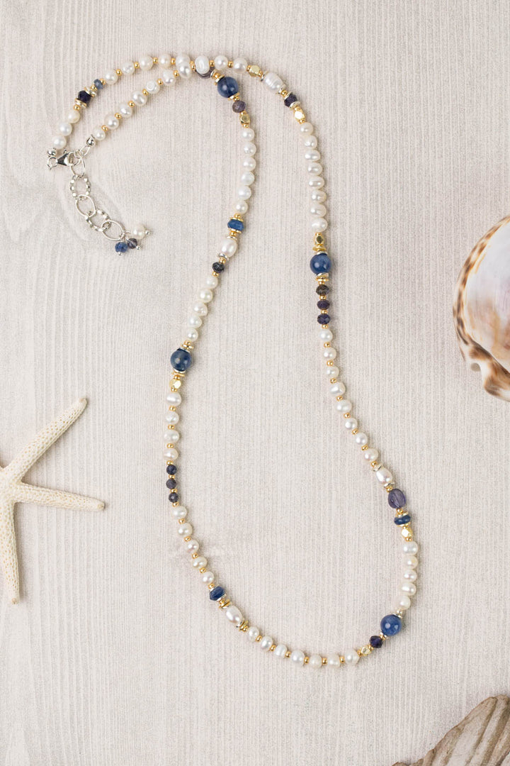 Seaside 21-22" Freshwater Pearl, Kyanite, Iolite Collage Necklace