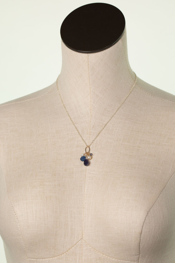 Seaside 17-19" Iolite, Freshwater Pearl, Kyanite Cluster Necklace